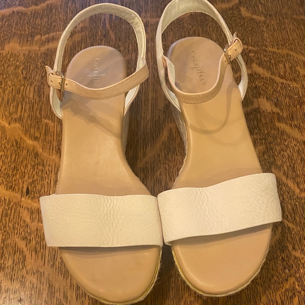 Neutral Leather Ankle-Strap Sandals in White and Tan